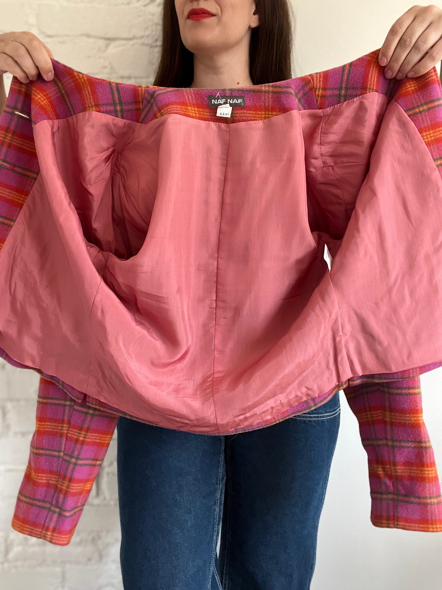 Preppy Pink Plaid Blazer - S