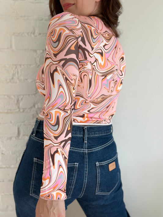 Pink Swirl Crop Top - S/M