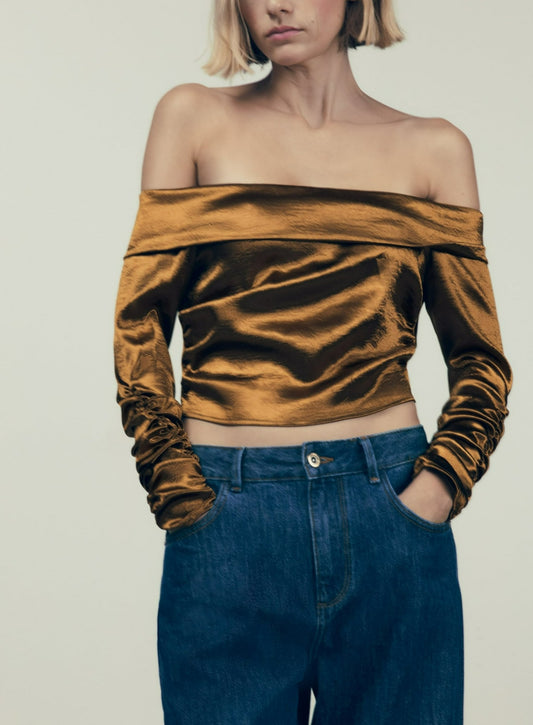 Satin Effect Crop Top - L (fits small)