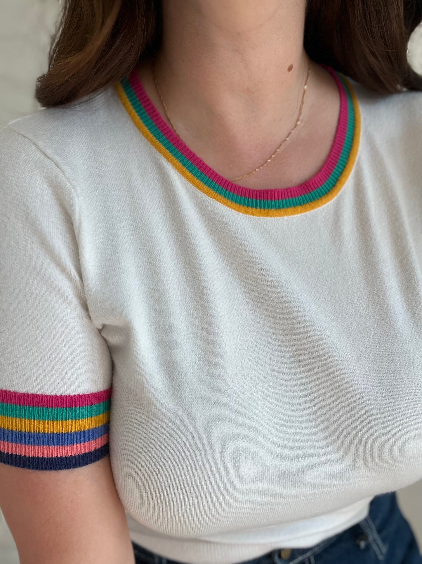 Rainbow White Crop Knit Tee - M/L