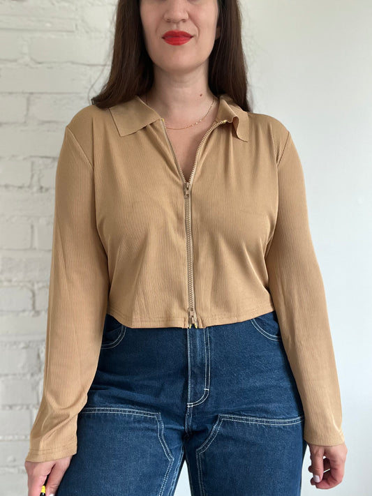 Cropped Ribbed Lightweight Zip-Up - XL/XXL