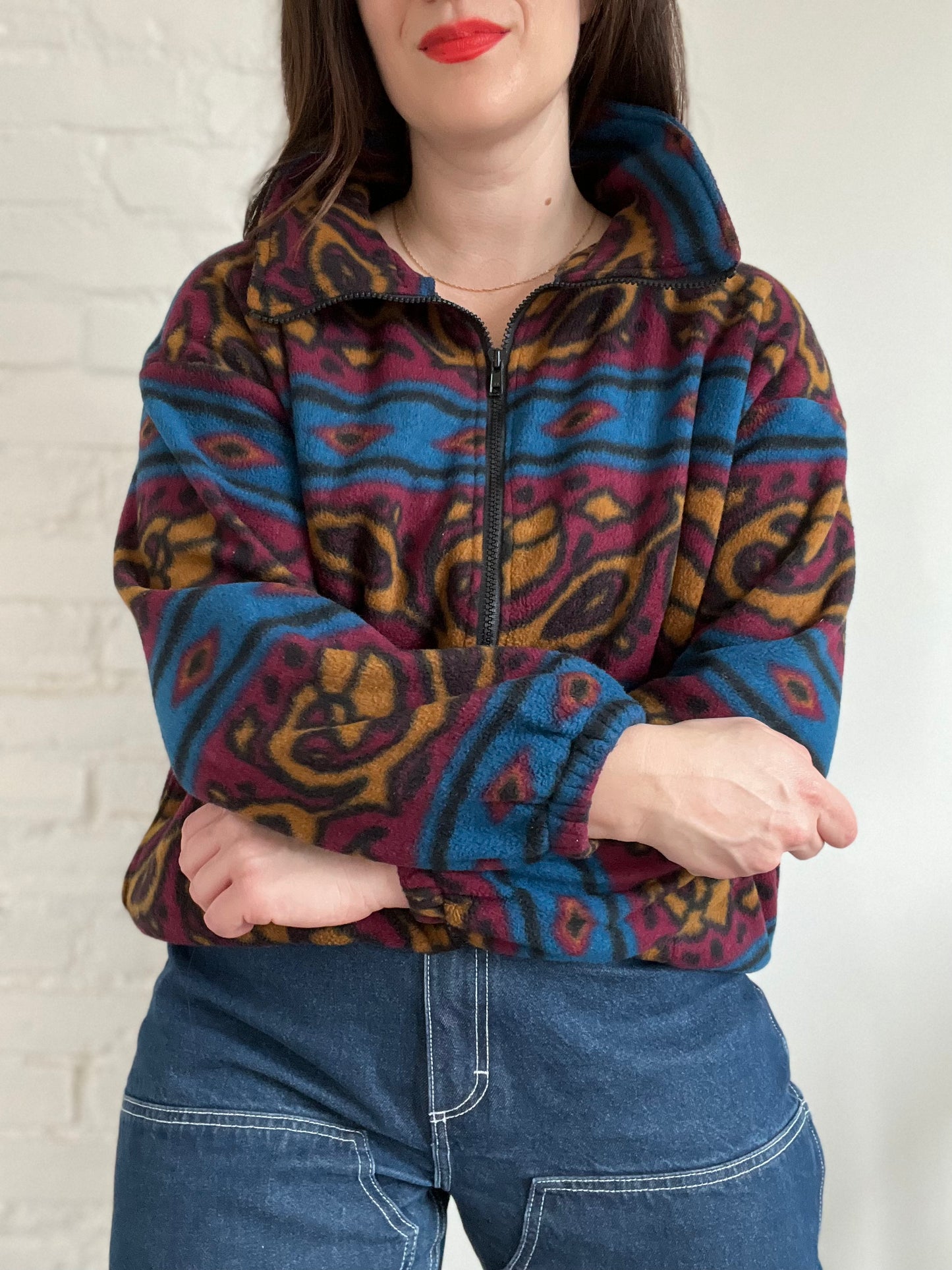 Abstract Fleece Zip-Up Jacket - M