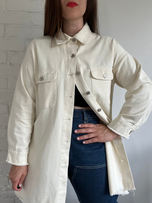 Long Soft Denim Cream Jacket - L
