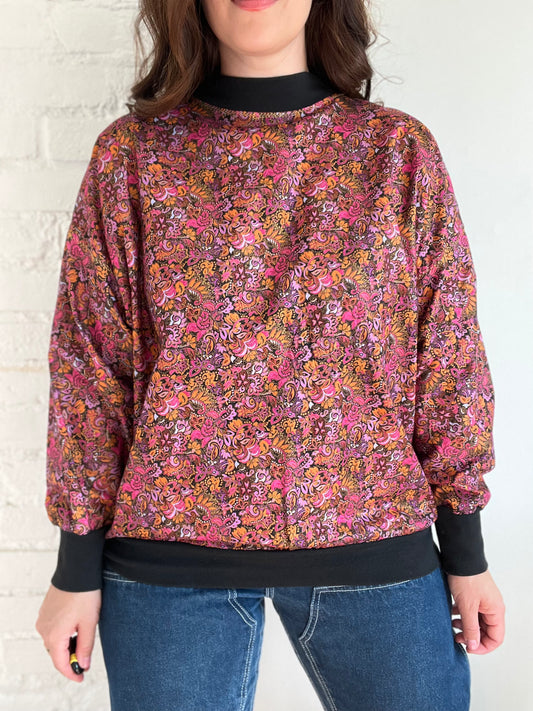 Gold Stitch Pink Paisley Pullover - L