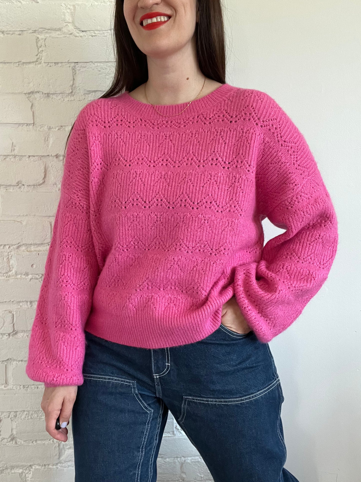 Pink Bubblegum Knit Sweater - L
