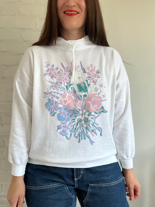 Sporty Floral Mock Neck Sweater - L
