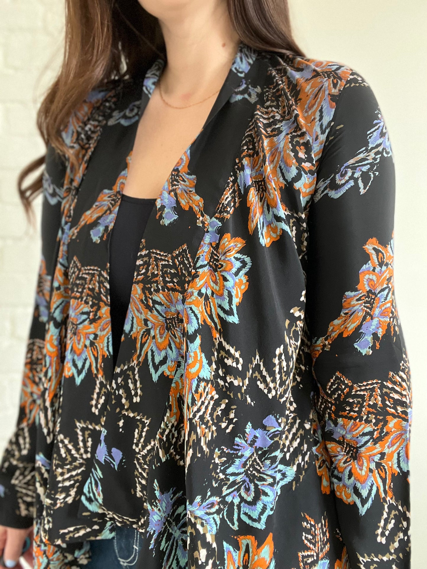 100% Silk Abstract Cardigan - S