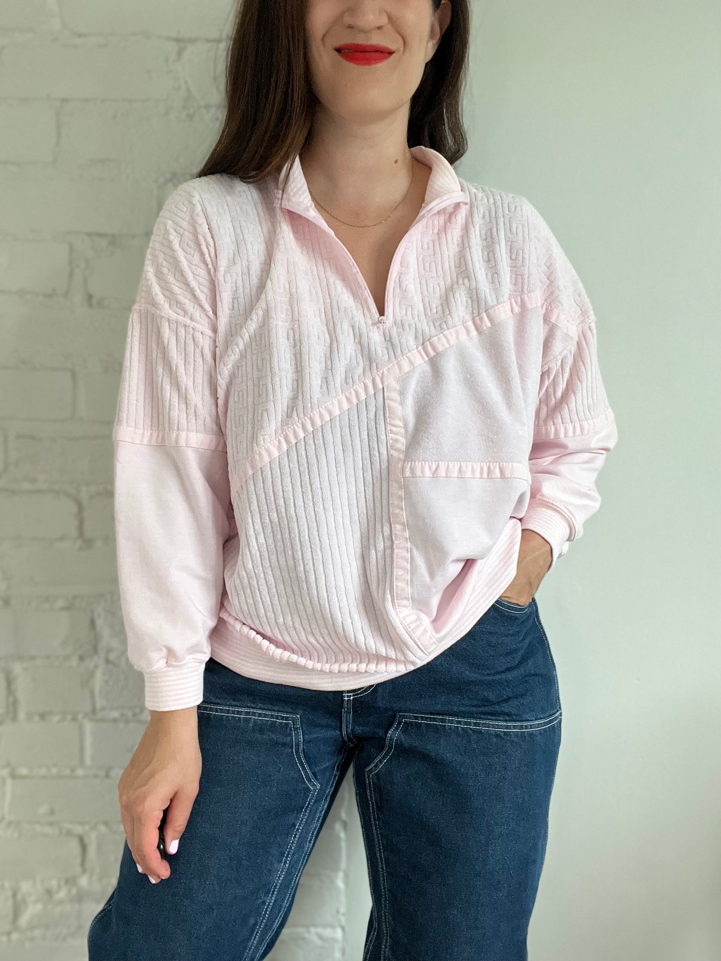 Sporty Terry Cloth Pullover Sweater - XL