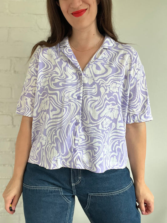 Purple Swirl Button Up Top - L