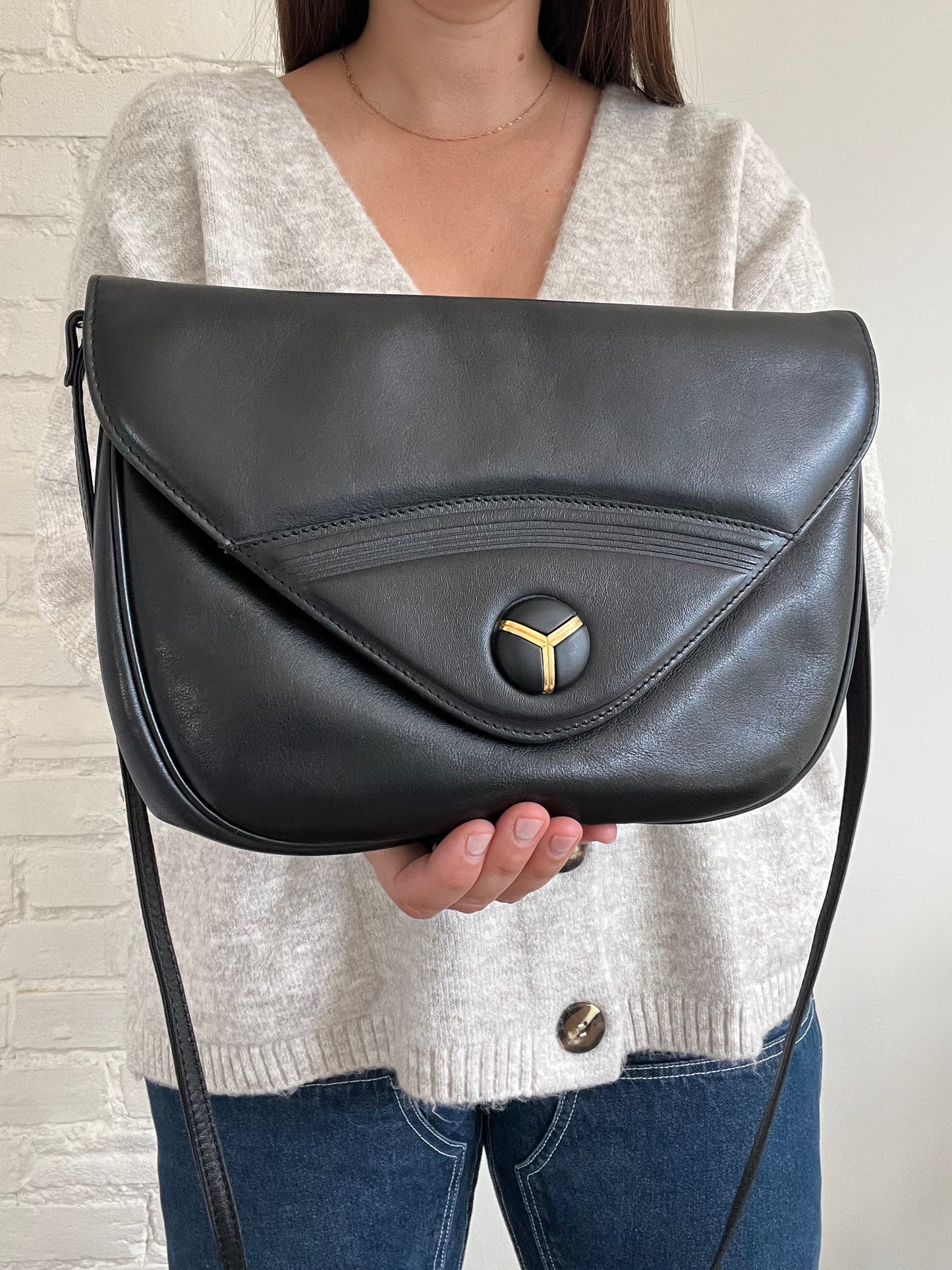 Black Leather Crossbody Clutch