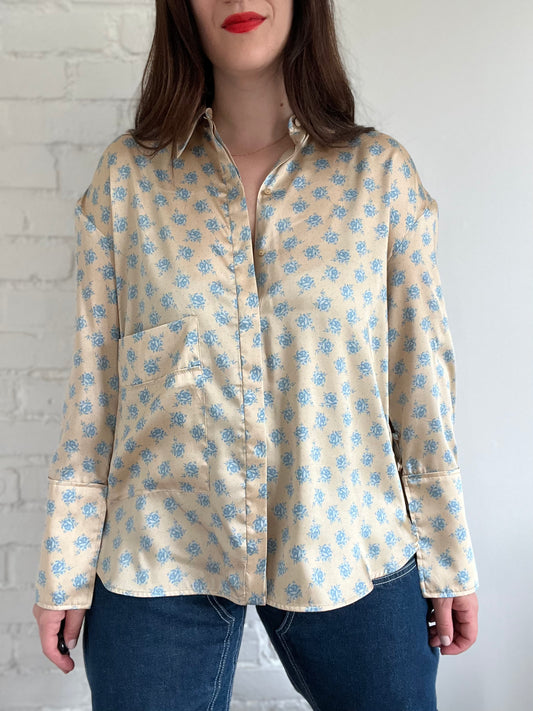 Oversized Floral Neutral Top - XS (oversized)