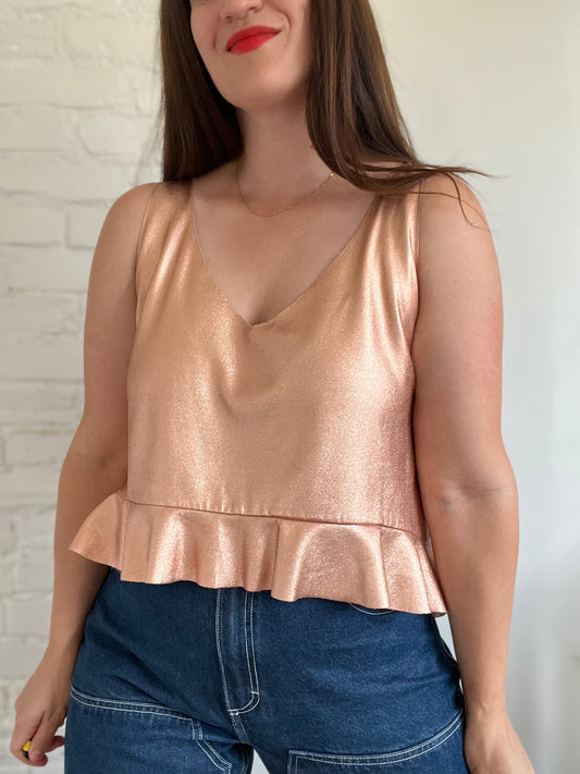 Metallic Pink Flouncy Tank Top - L