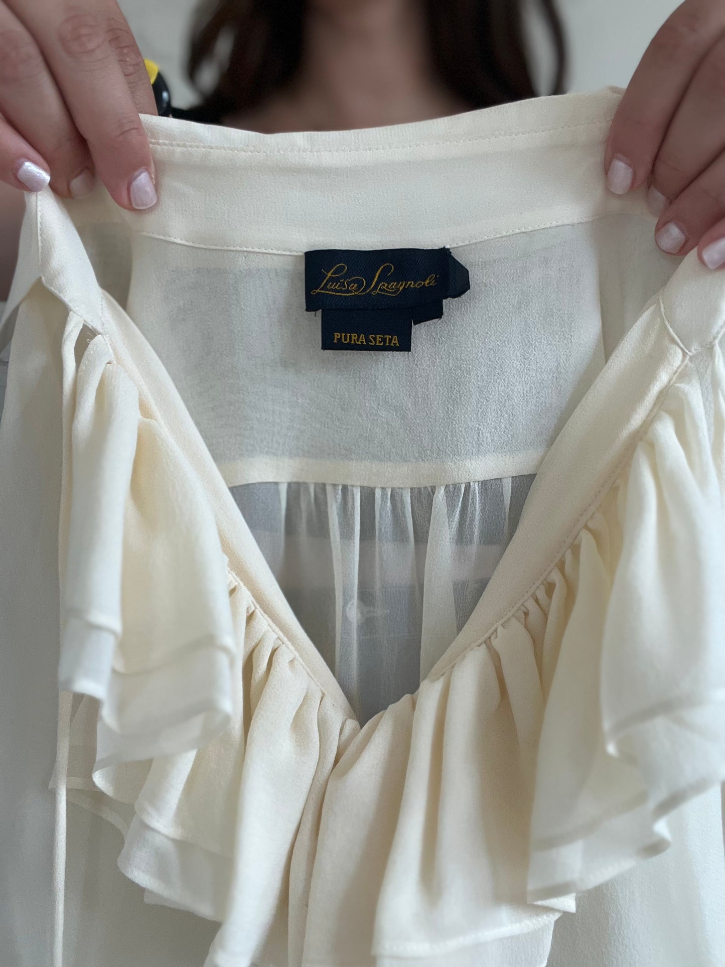 100% Silk Ruffle Blouse - S/M