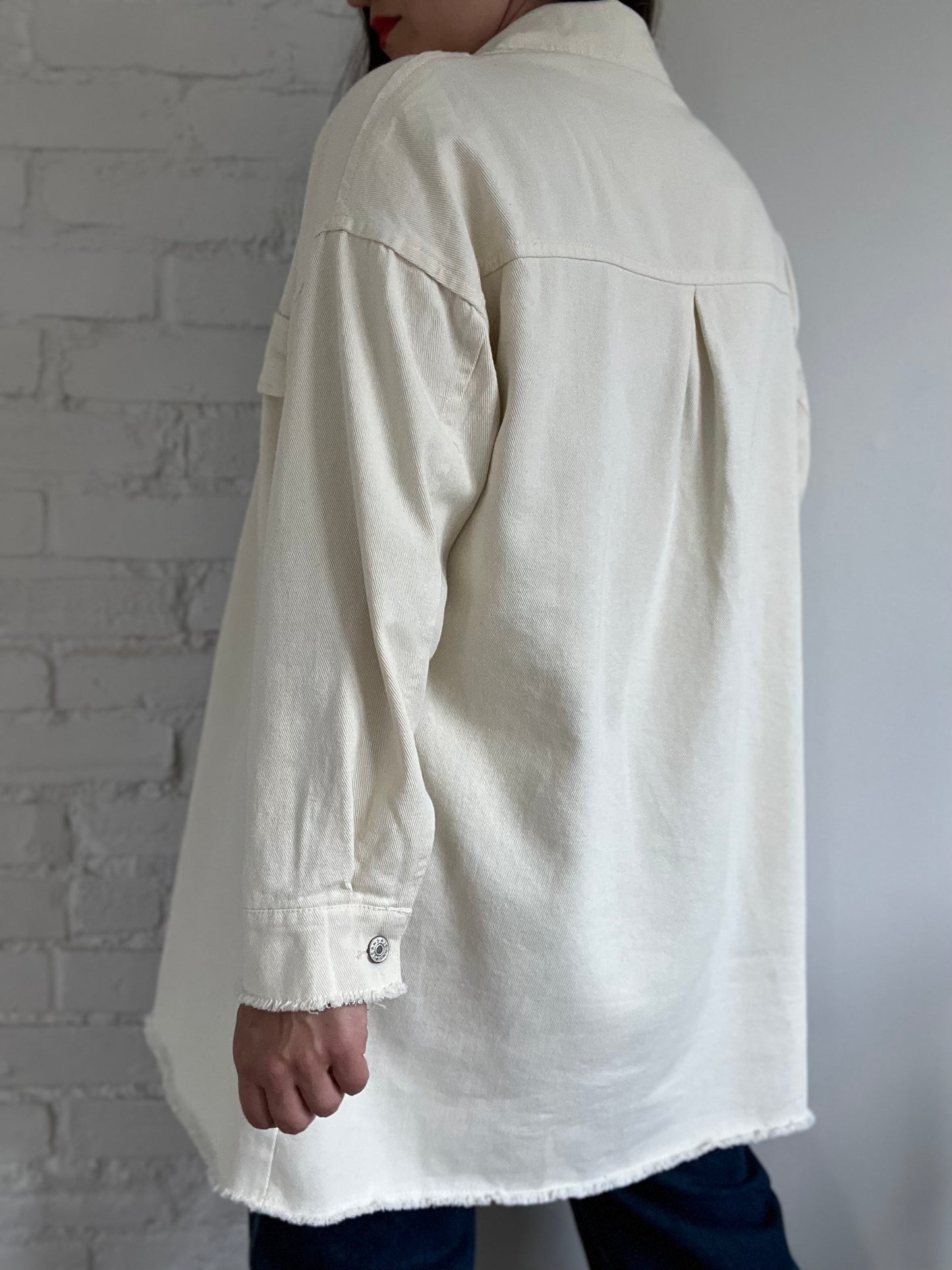 Long Soft Denim Cream Jacket - L