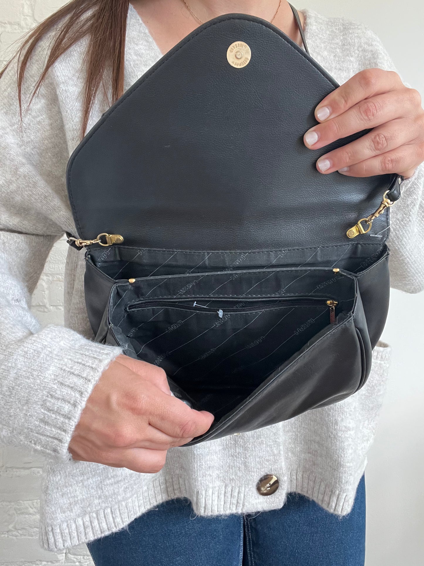 Black Leather Crossbody Clutch
