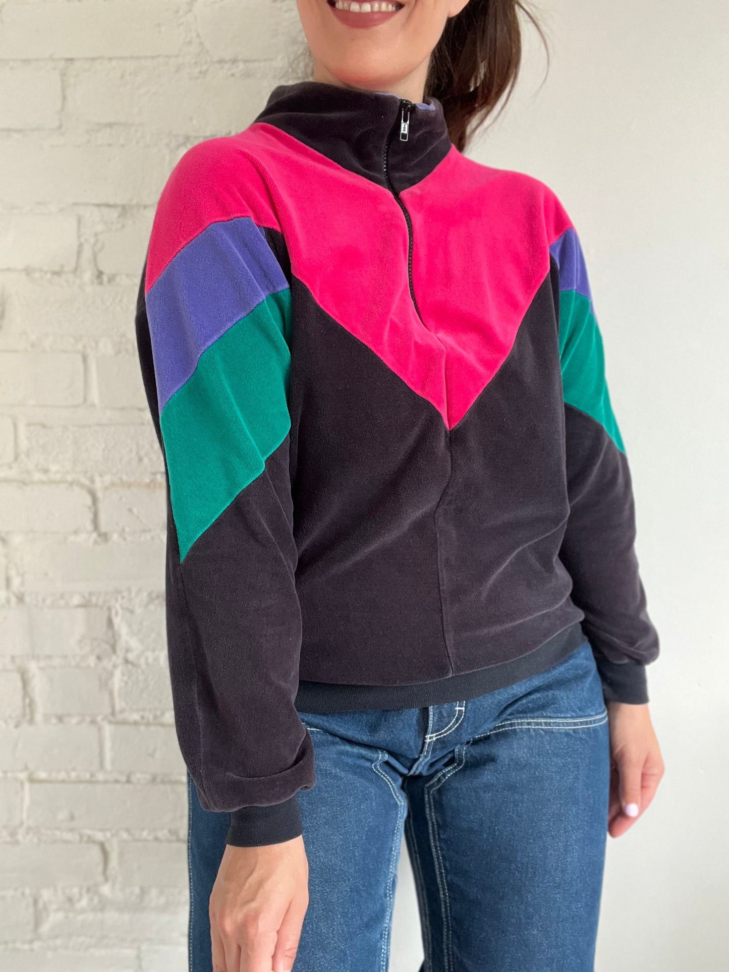 Vintage Velour Track Quarter Zip - L