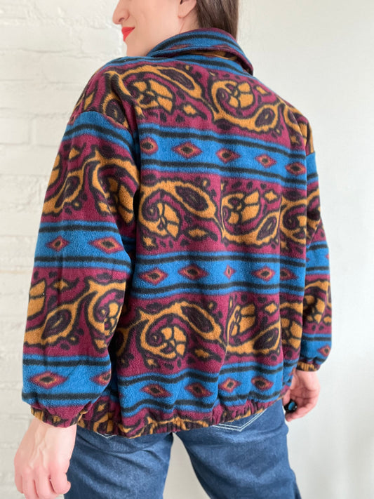 Abstract Fleece Zip-Up Jacket - M