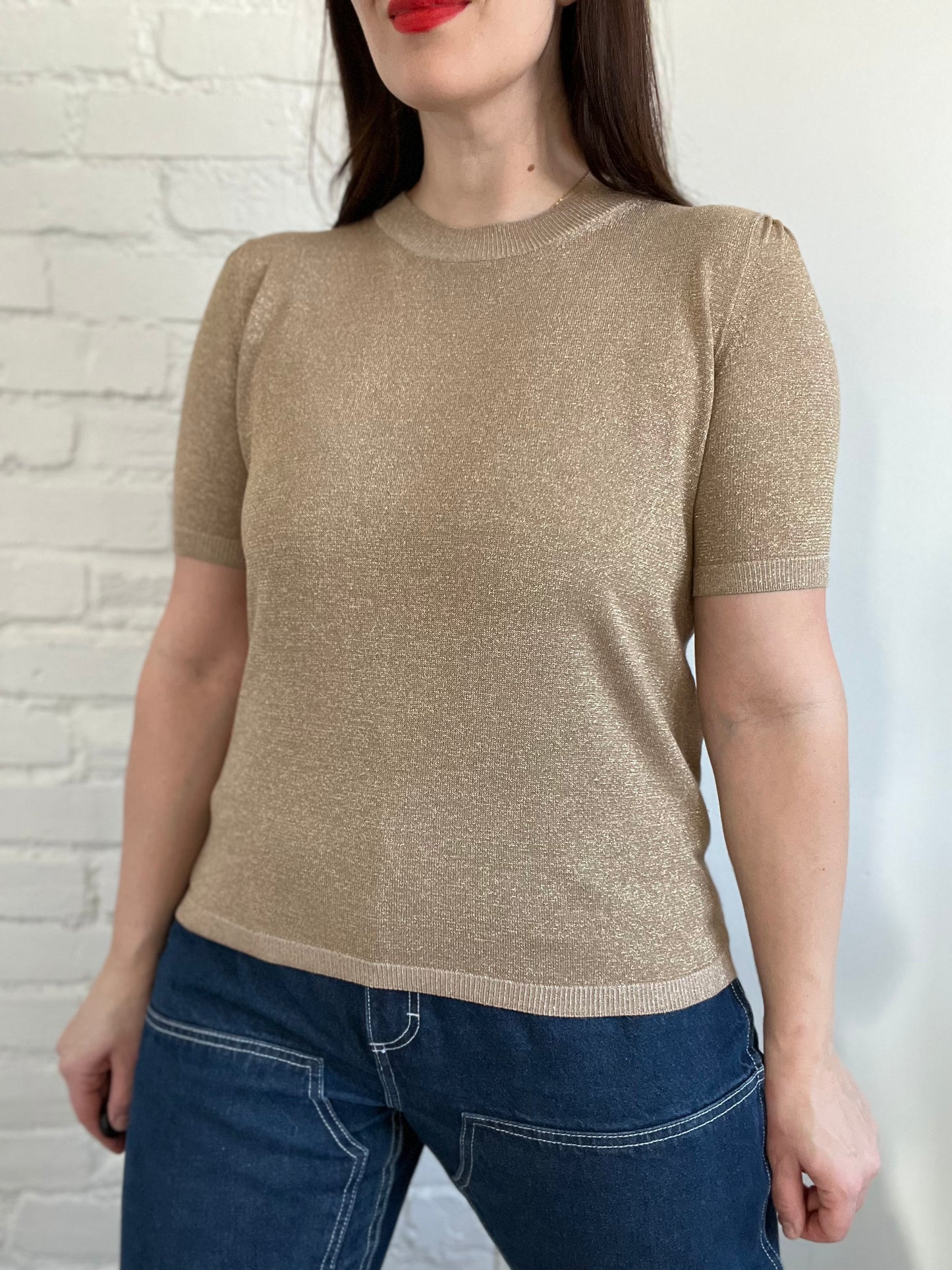 MaxMara Lurex Crêpe Gold T-shirt - M
