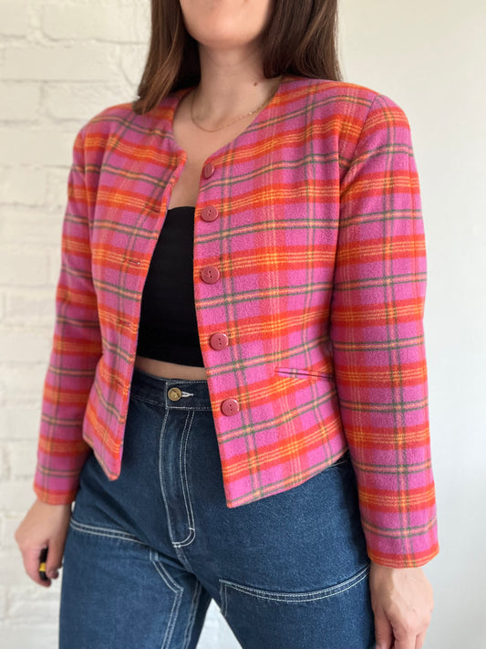 Preppy Pink Plaid Blazer - S