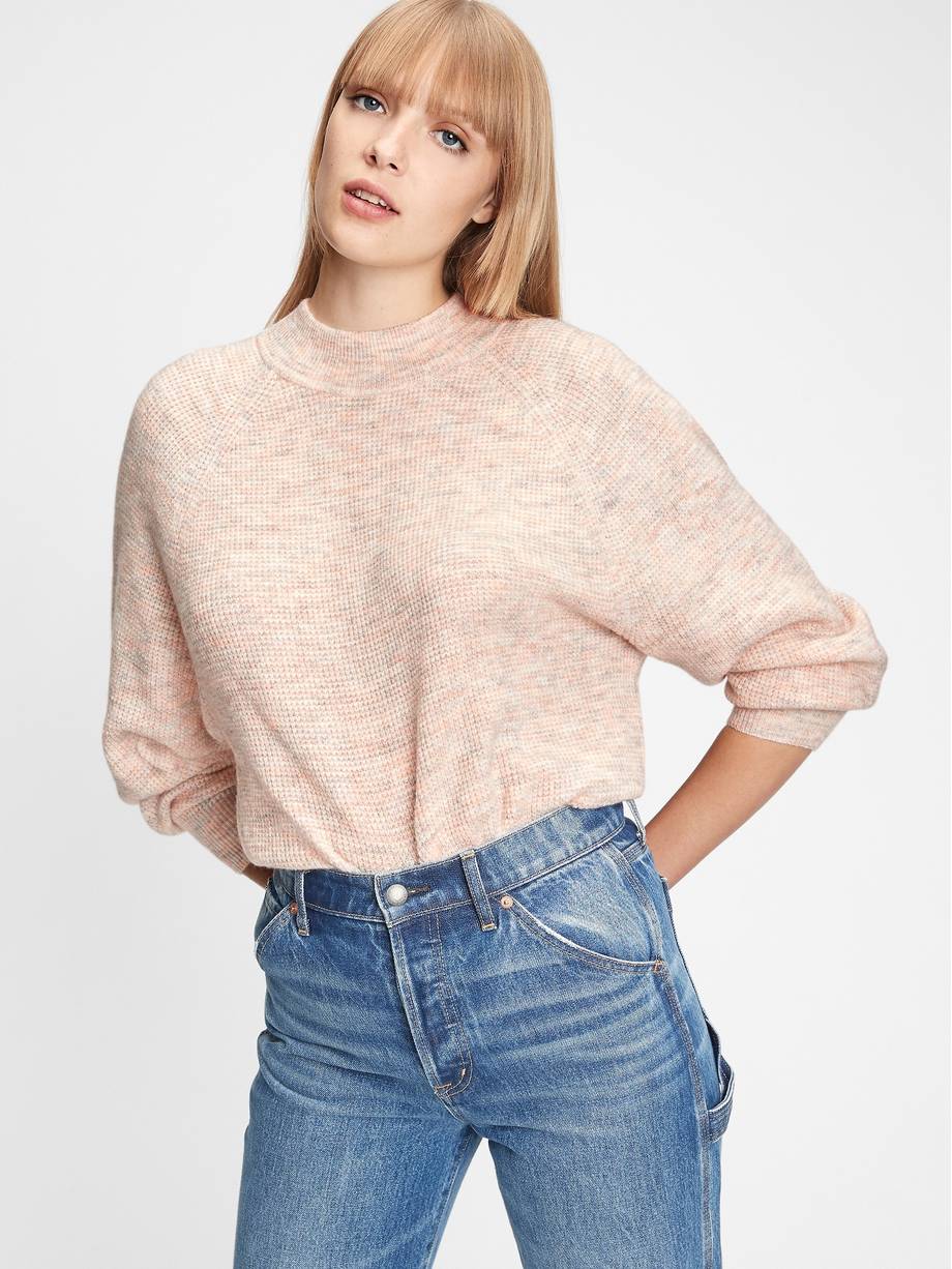 Waffle Stitch Mock Neck Sweater - L