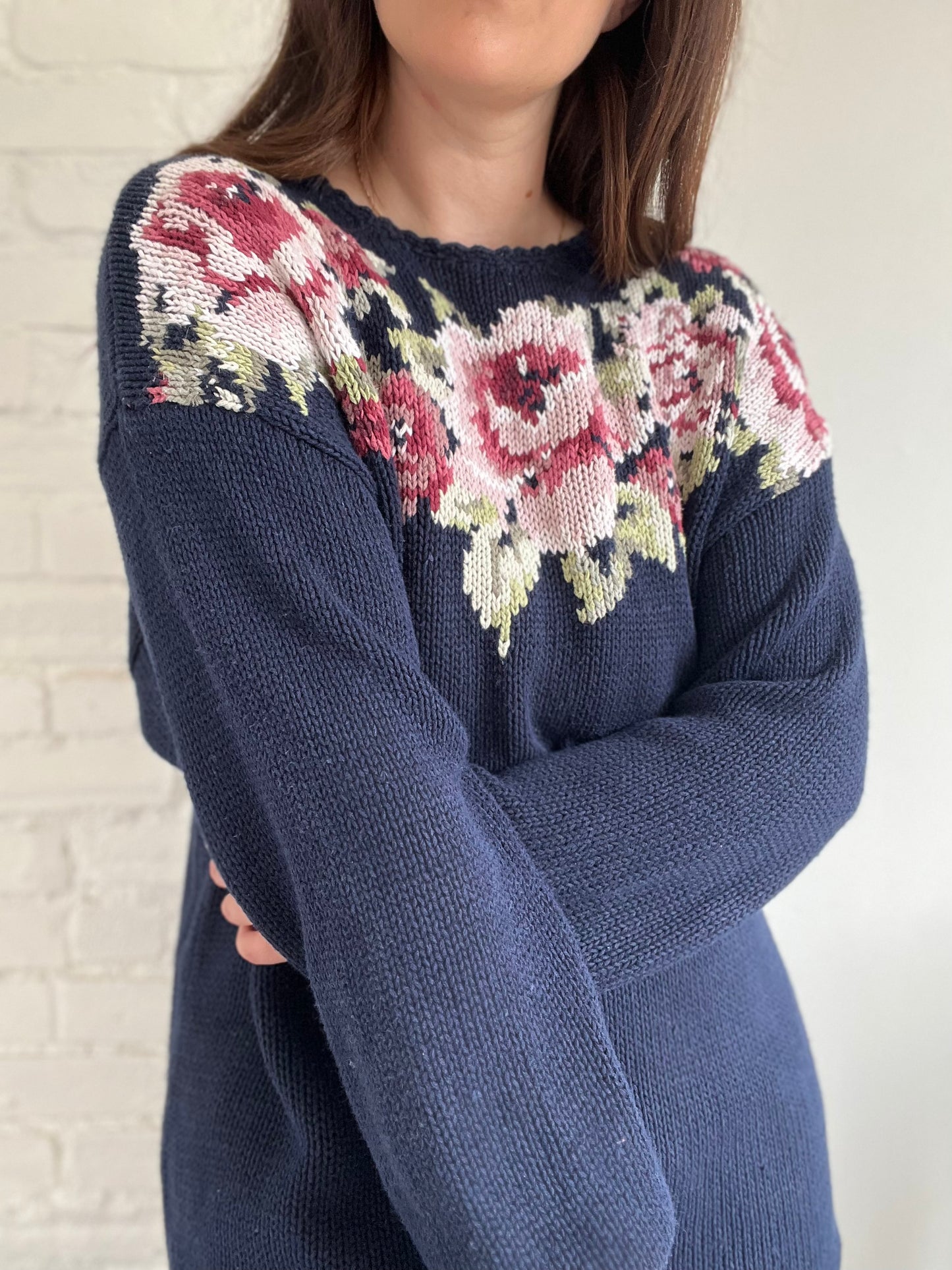 Pink Roses Crochet Sweater - XL/XXL