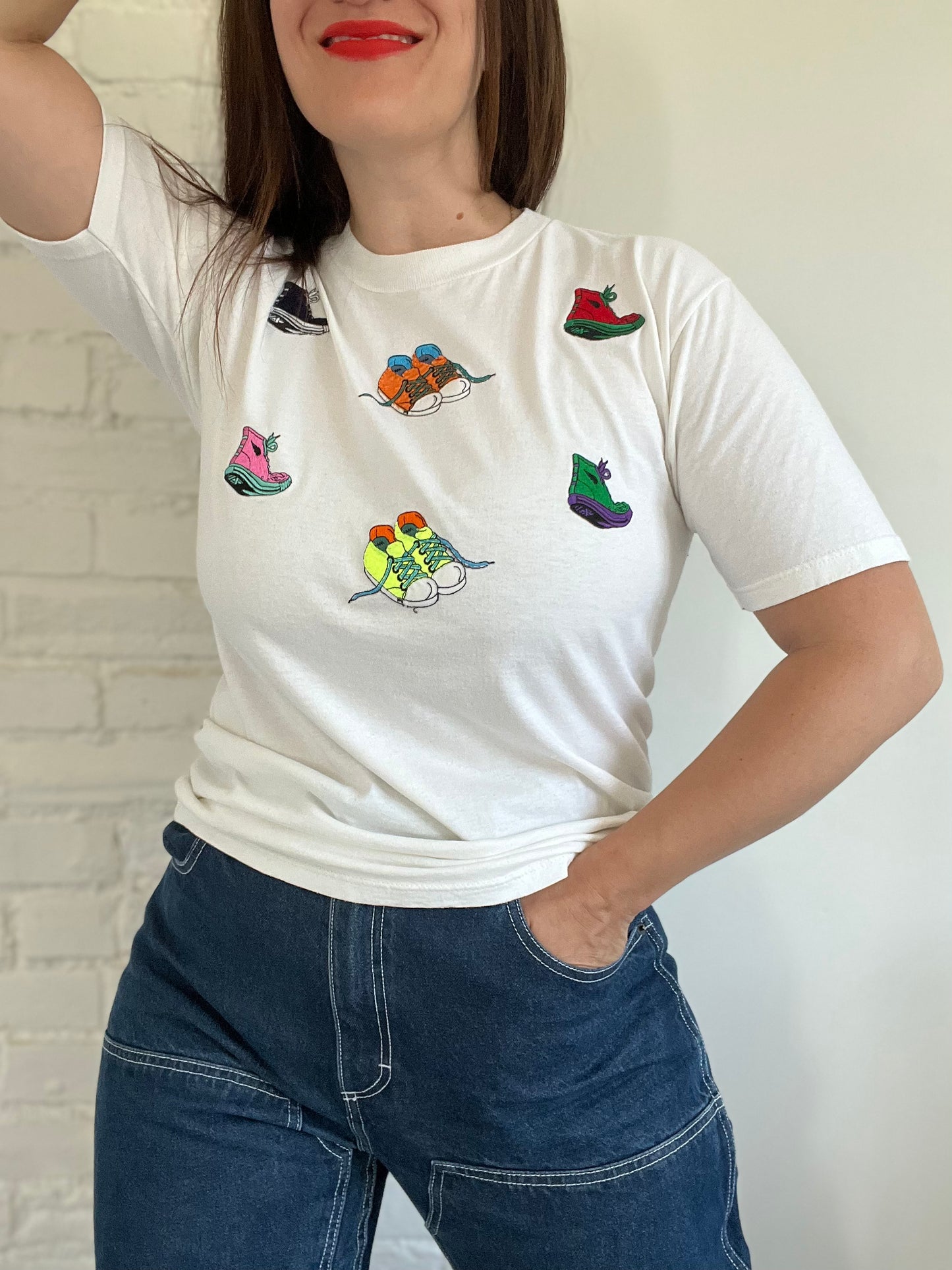 Retro Embroidered Neon Shoes T-shirt - S/M