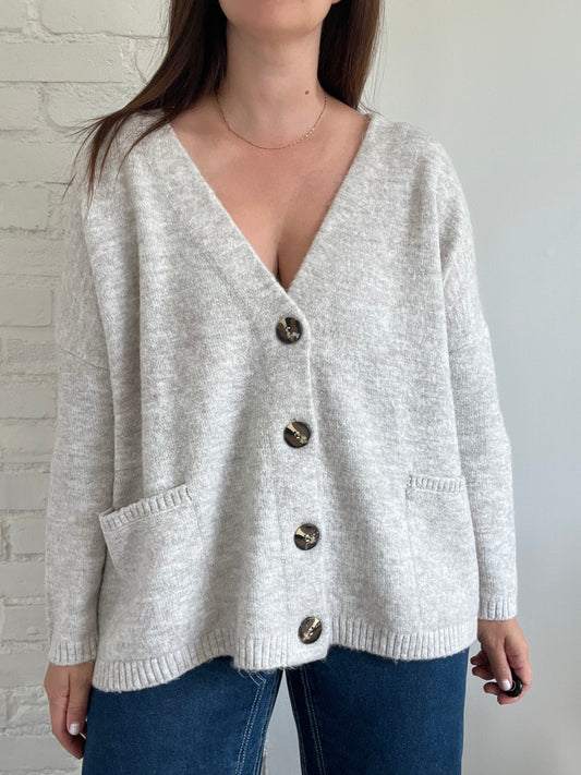 Soft Grey Oversized Cardigan - M