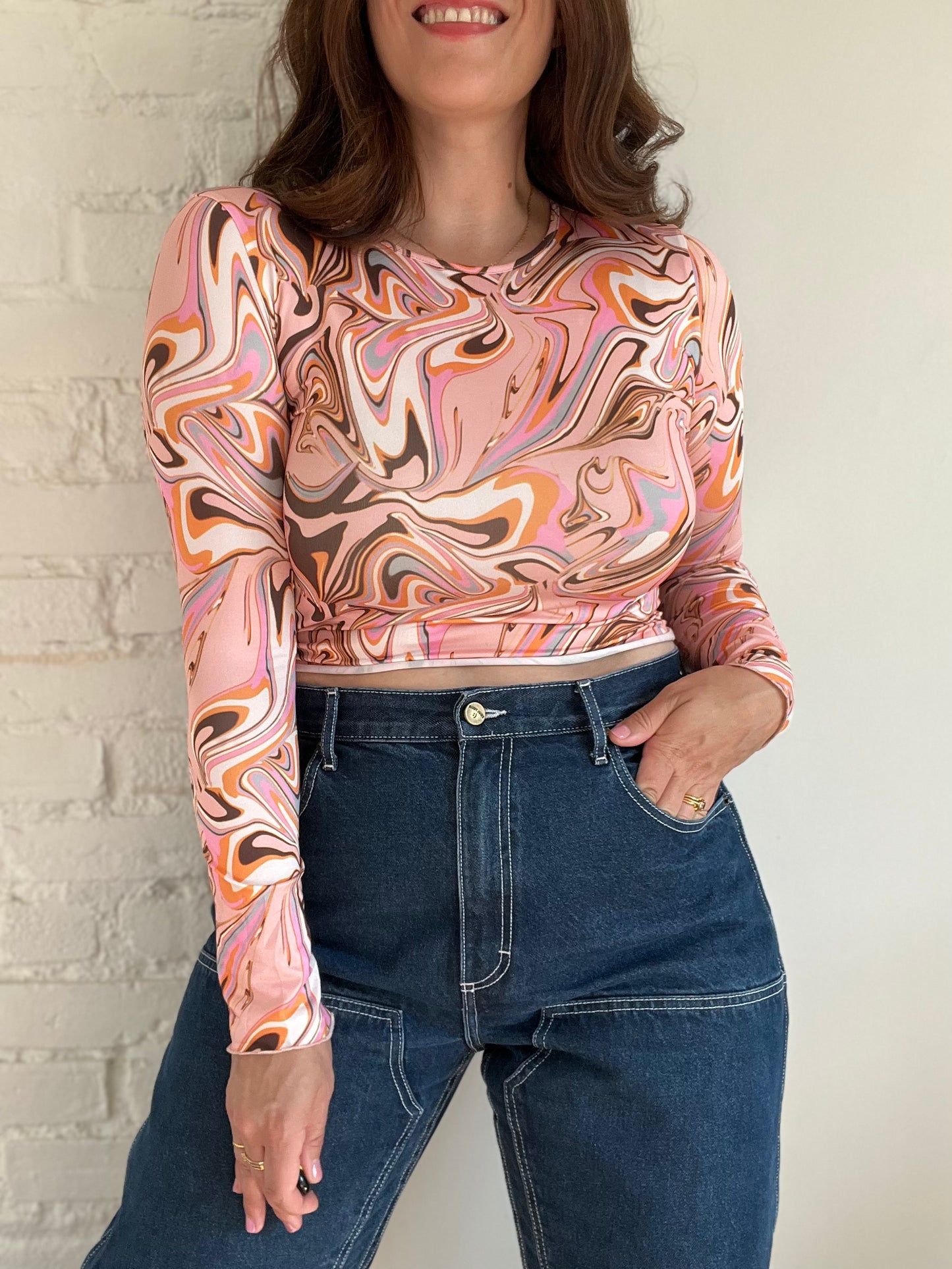 Pink Swirl Crop Top - S/M