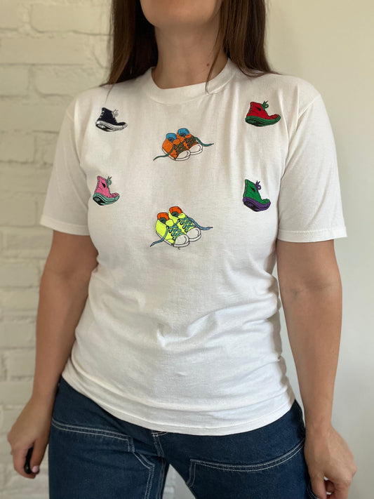 Retro Embroidered Neon Shoes T-shirt - S/M