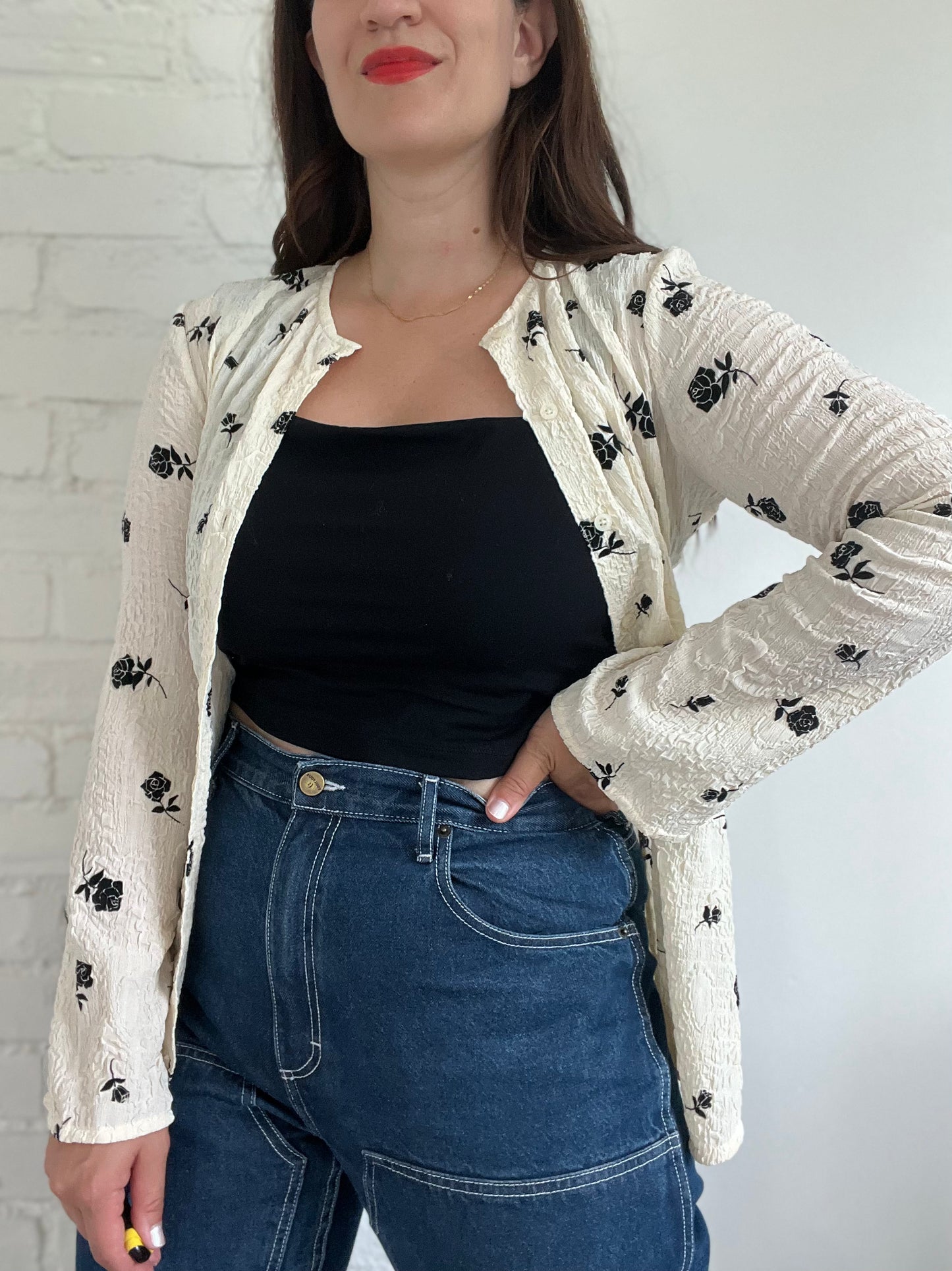 Popcorn Roses Button-Up Shirt - S