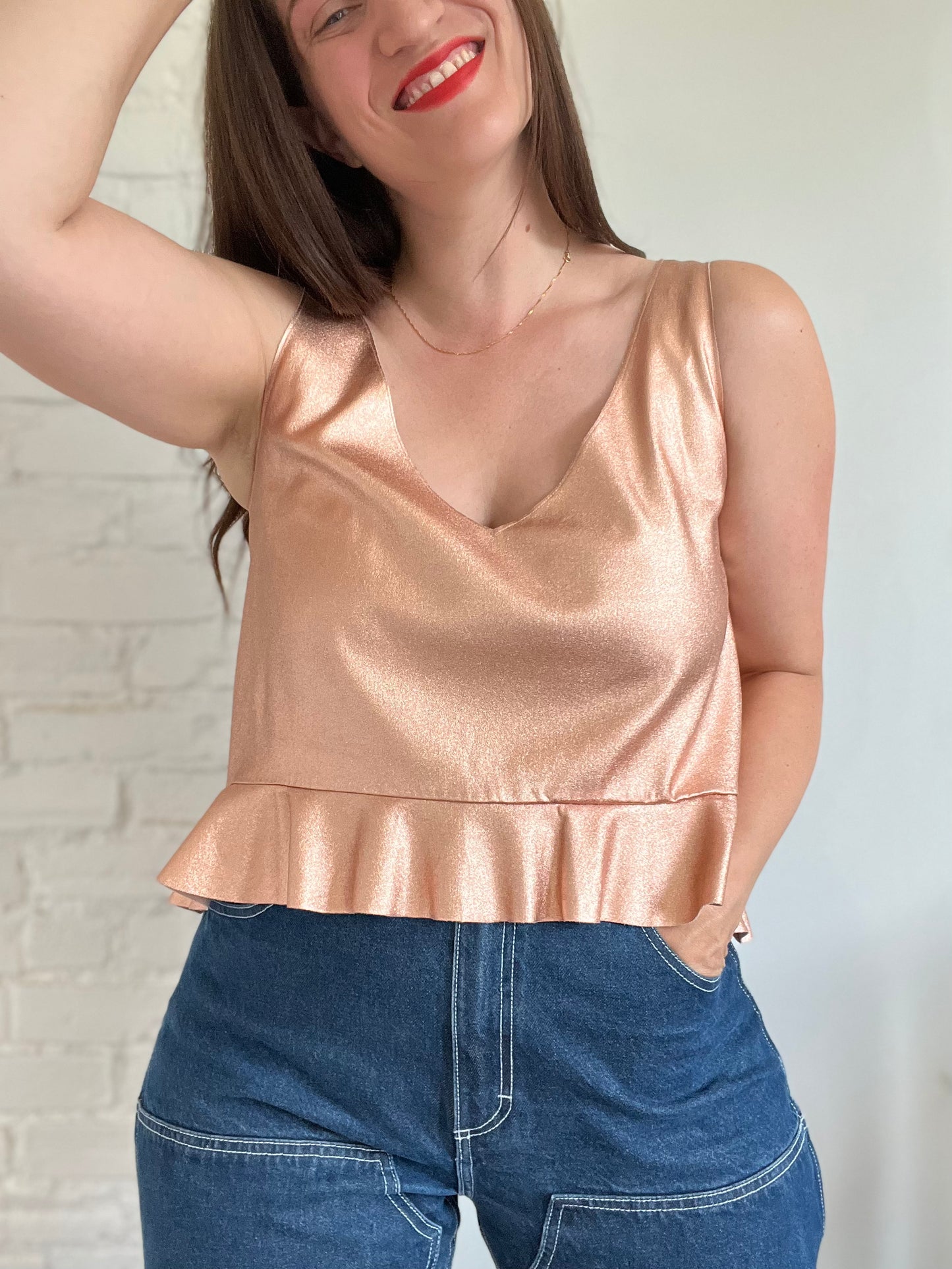 Metallic Pink Flouncy Tank Top - L