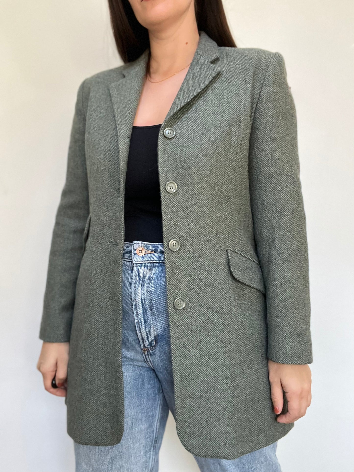 Chevron Sage Long Blazer - Size 8