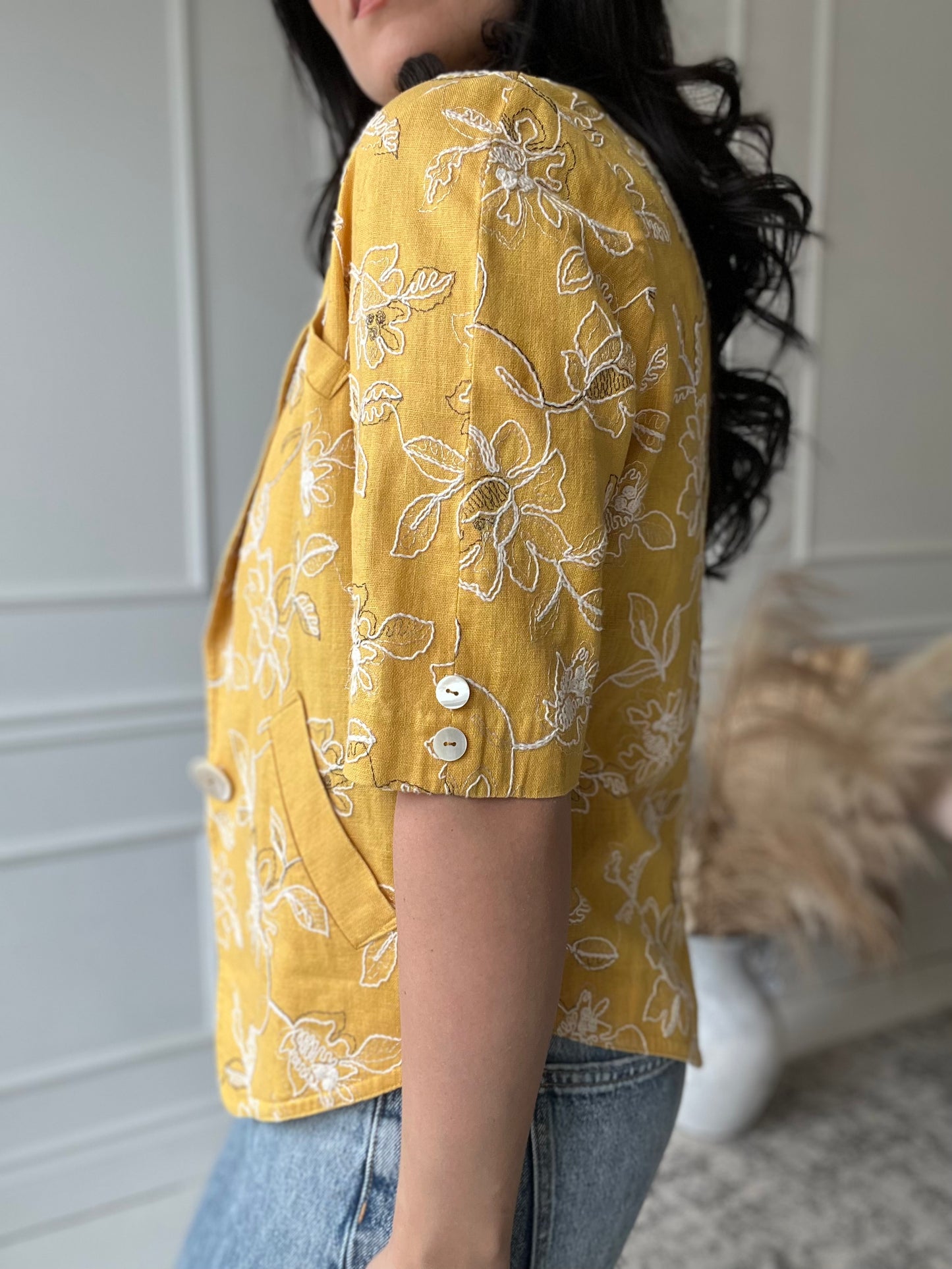 Yellow Embroidered Linen Top - Size M/L