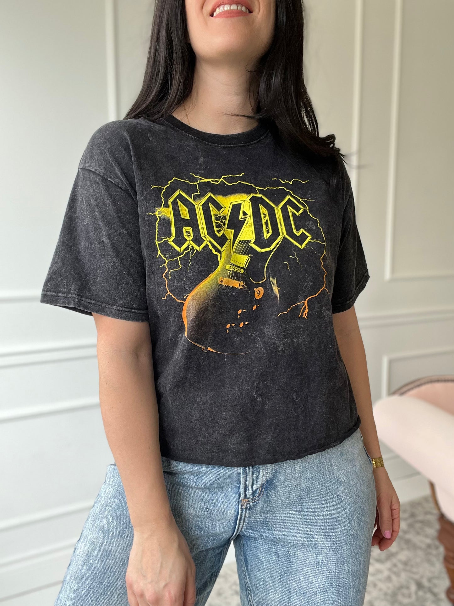 ACDC Acid Wash Band Tee - Size Womens L