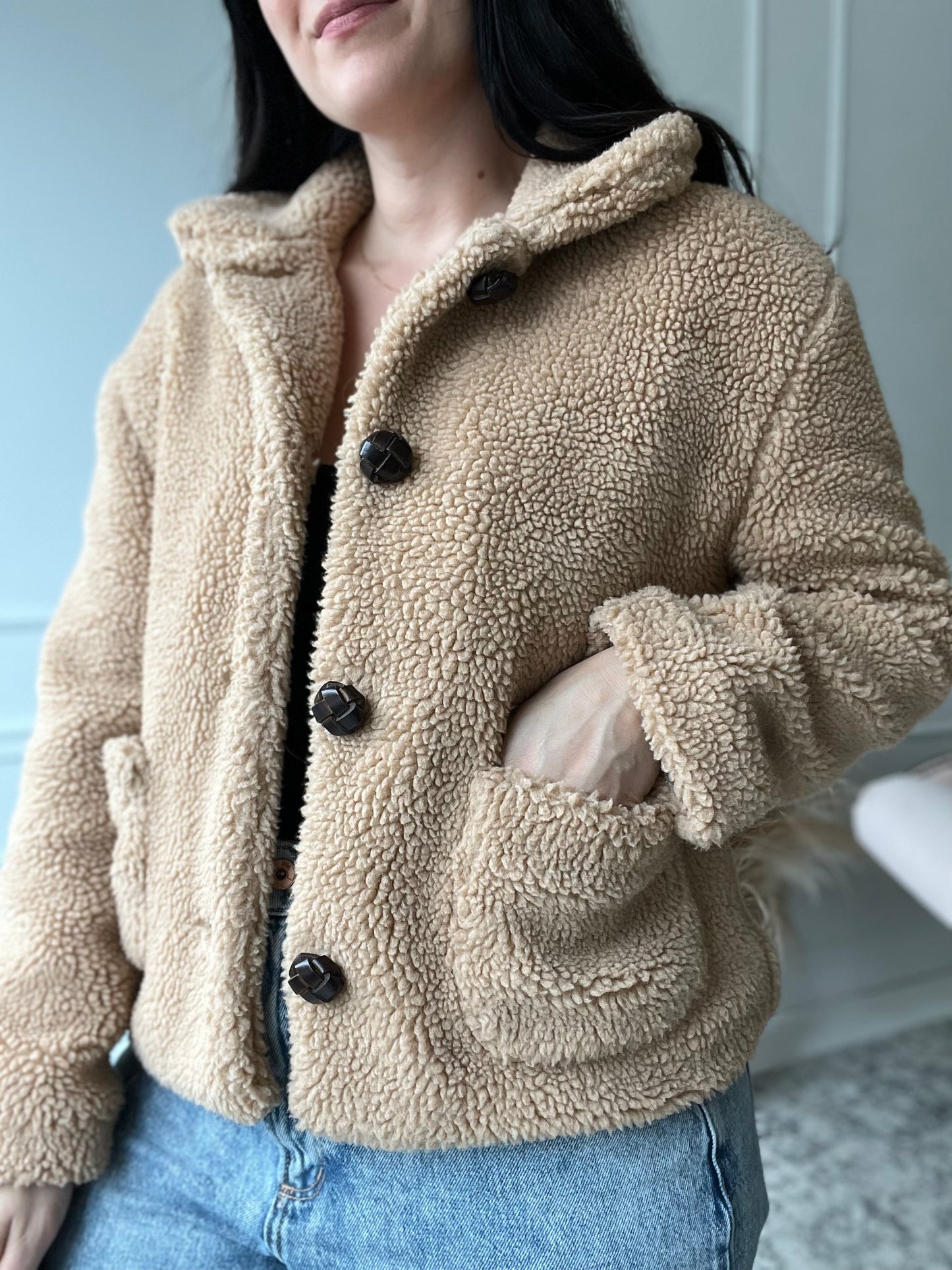 Neutral Teddy Vintage Jacket - Size S