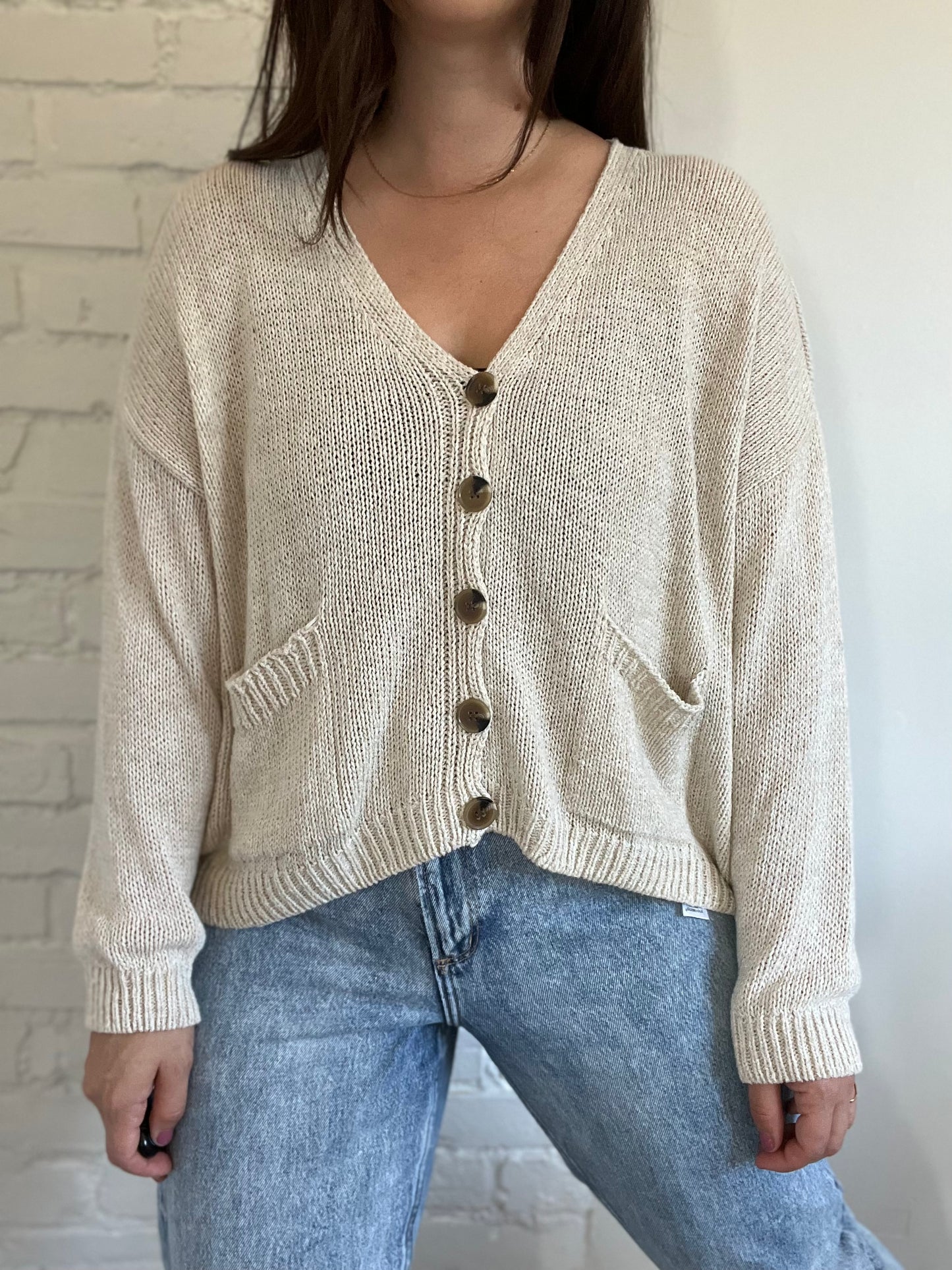 Relaxed Oatmeal Knit Cardigan - Size M
