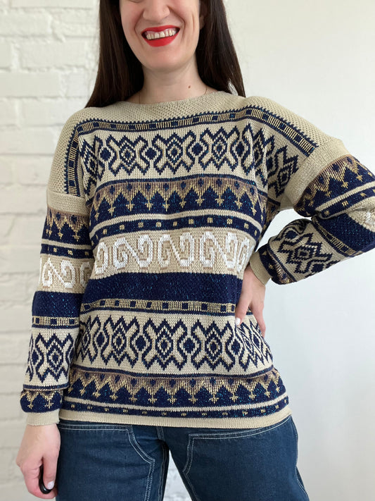 Royal Blue & Gold Sweater - M