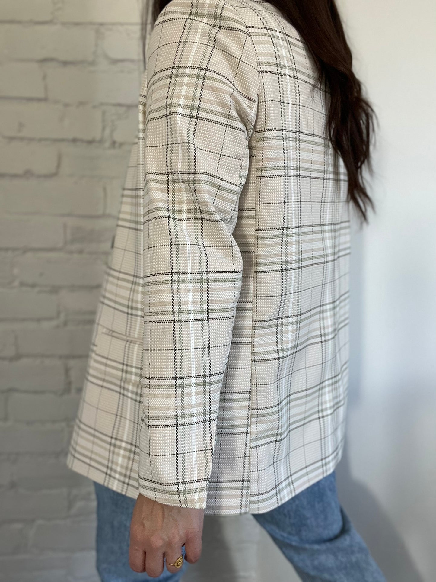 Neutral & Green Plaid Blazer Jacket - Size L
