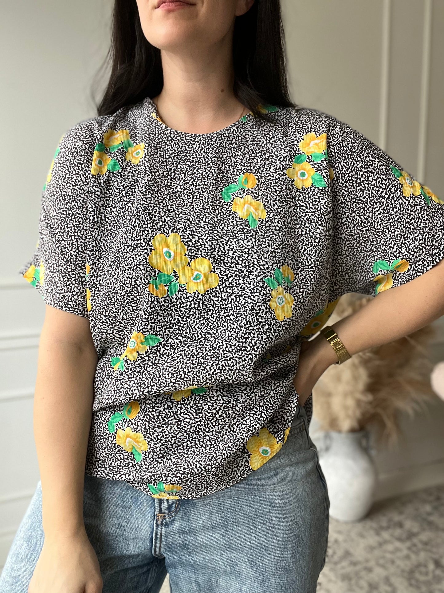 Floral Art Pop Top - Size L/XL