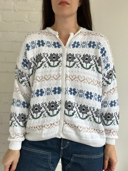 Cottagecore Floral Heart Cardigan - L/XL