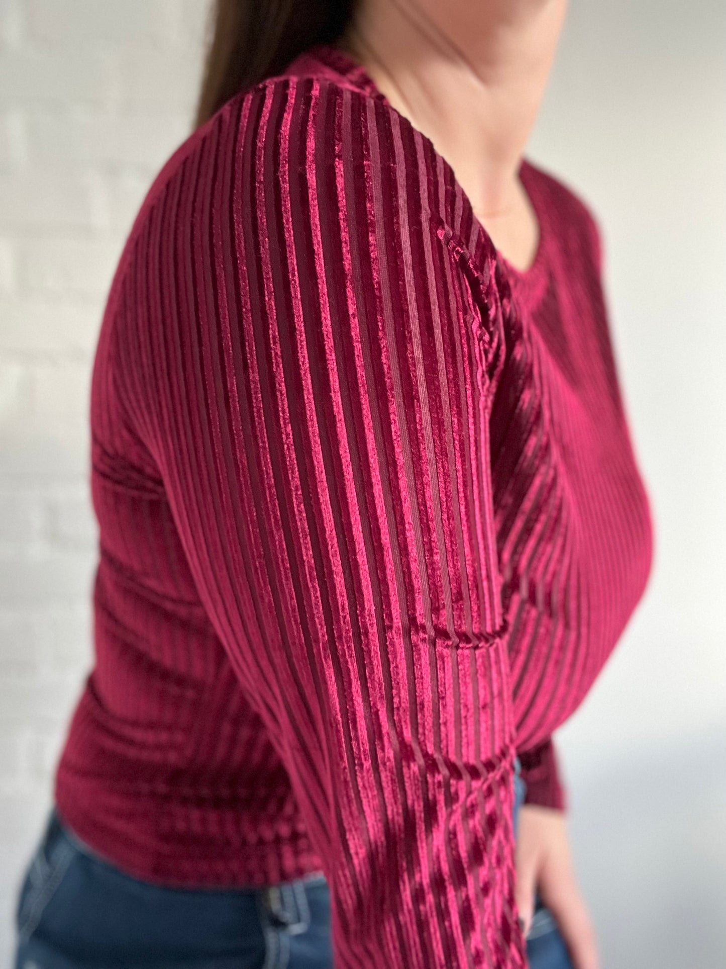 Ribbed Velvet Burgundy Top - S