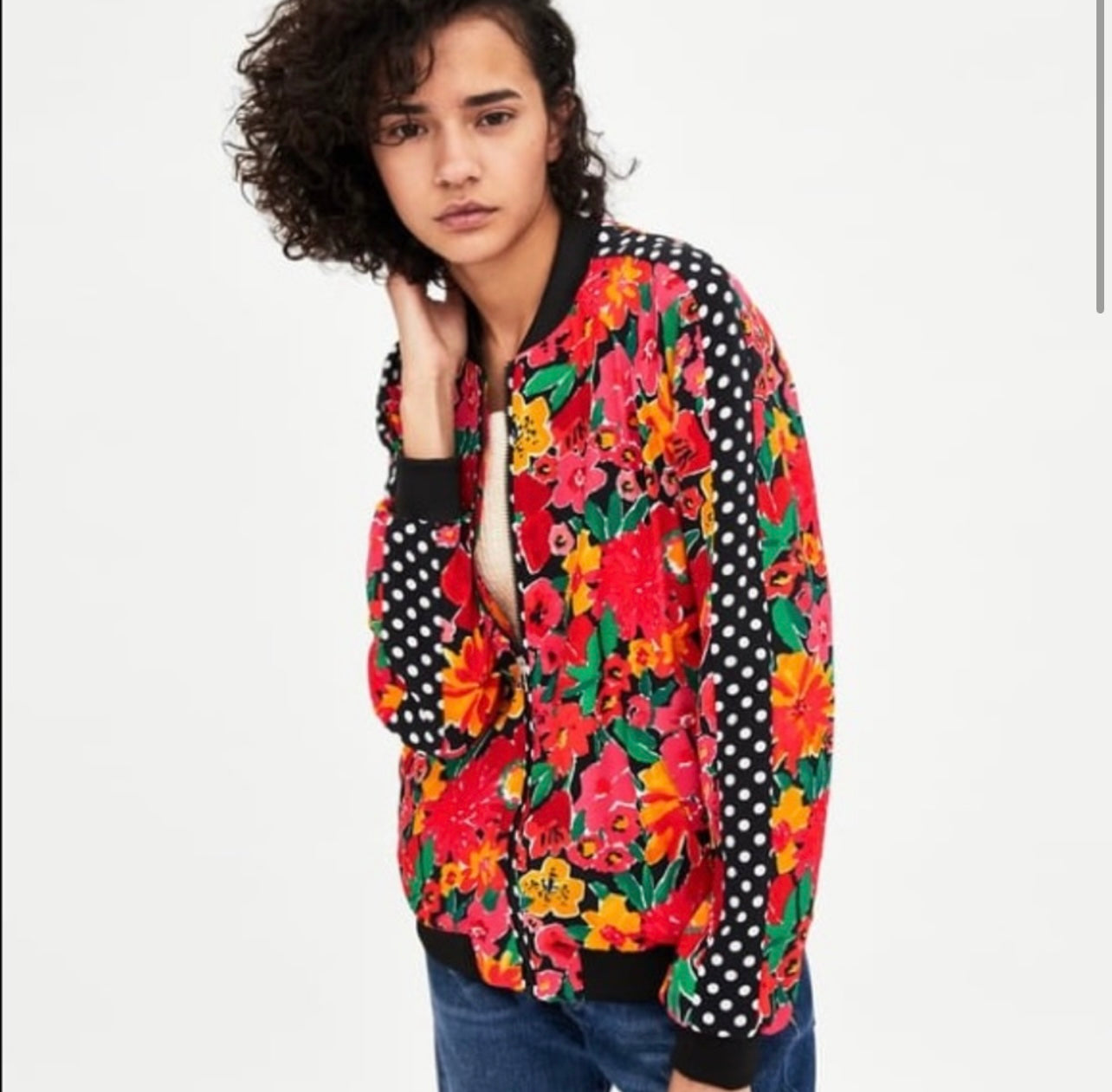 Floral Dotted Spring Bomber - Size L