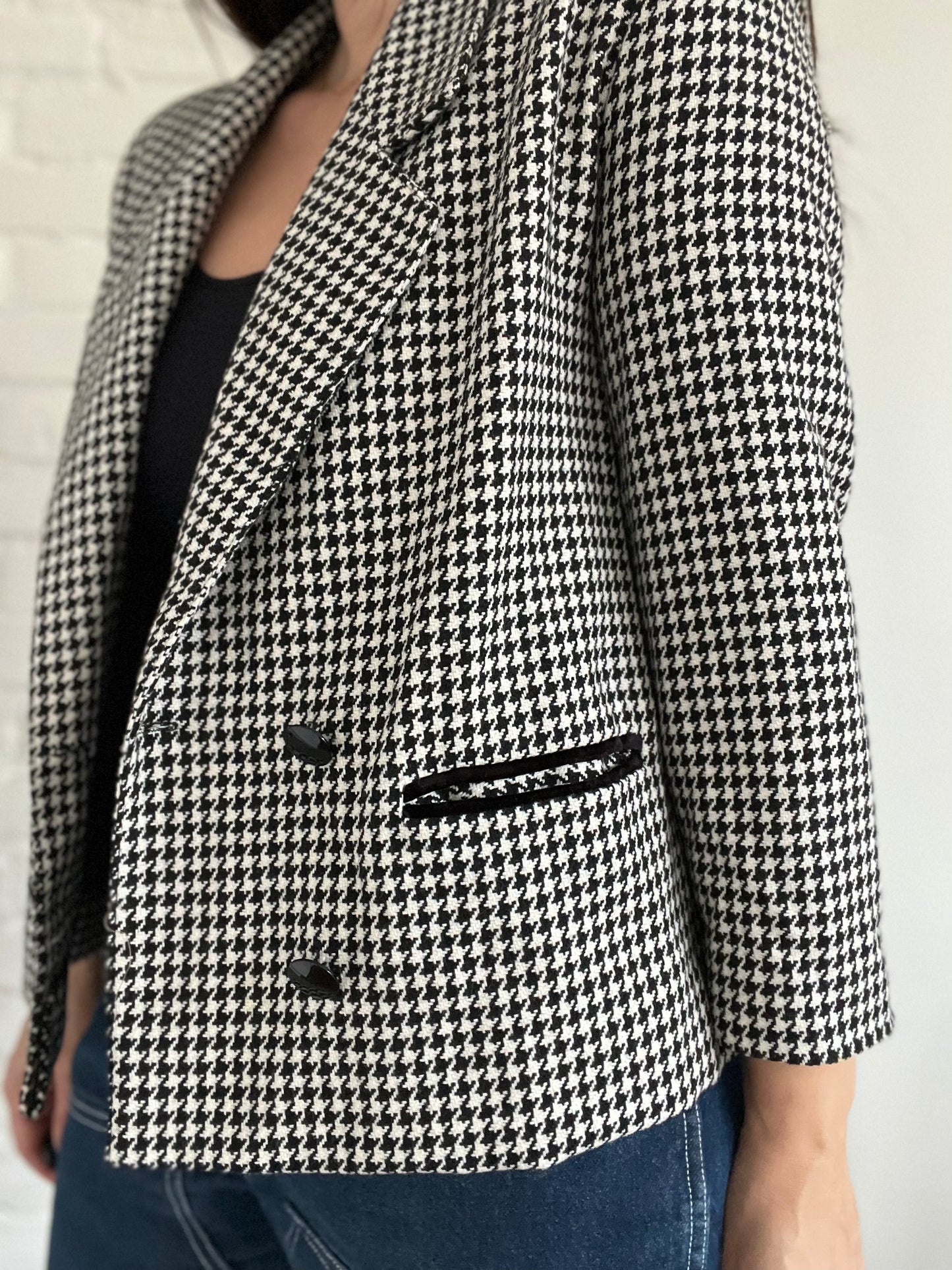 B&W Double Breasted Houndstooth Jacket - Size M