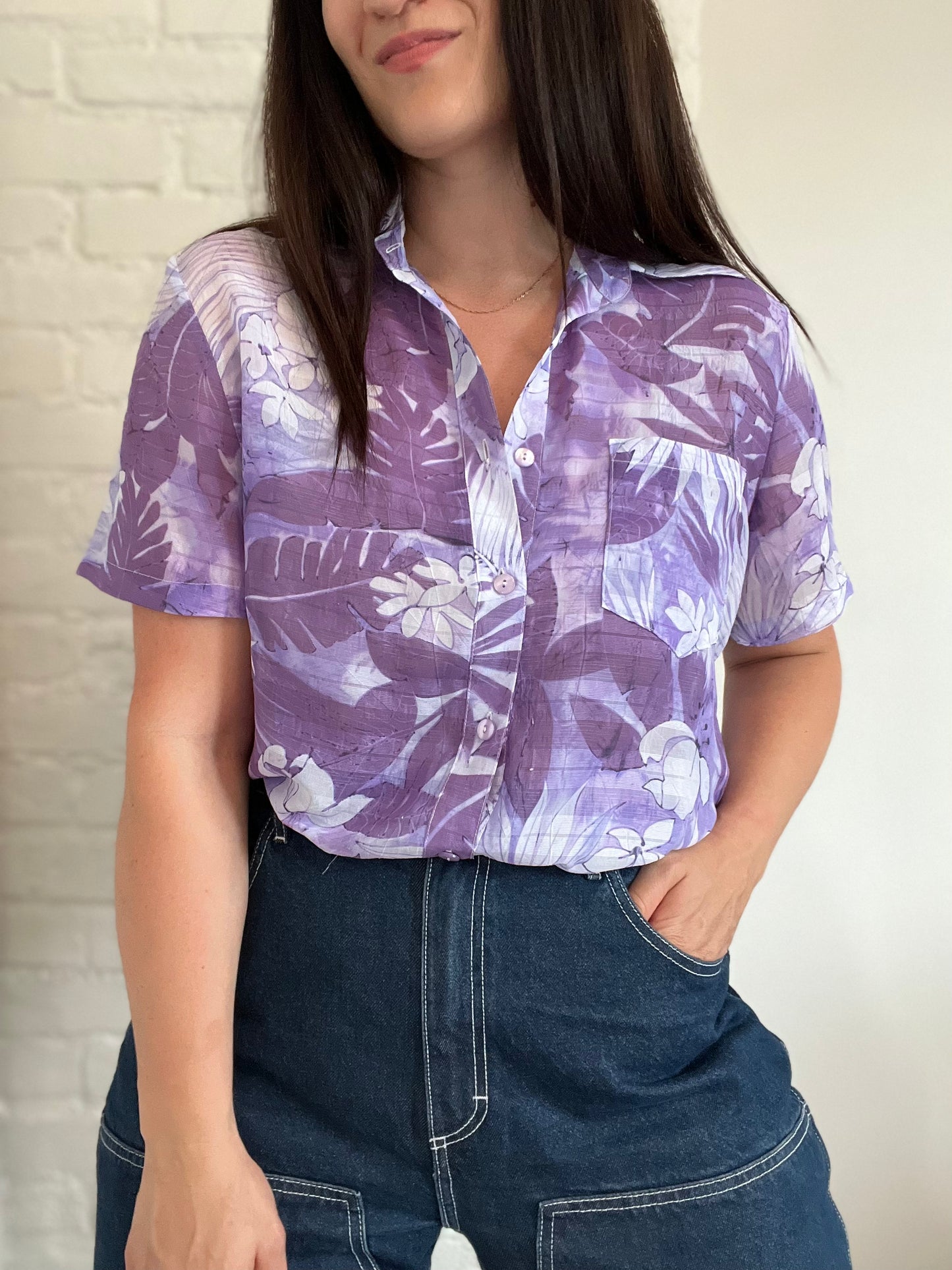Lavender Floral Shirt - Size L