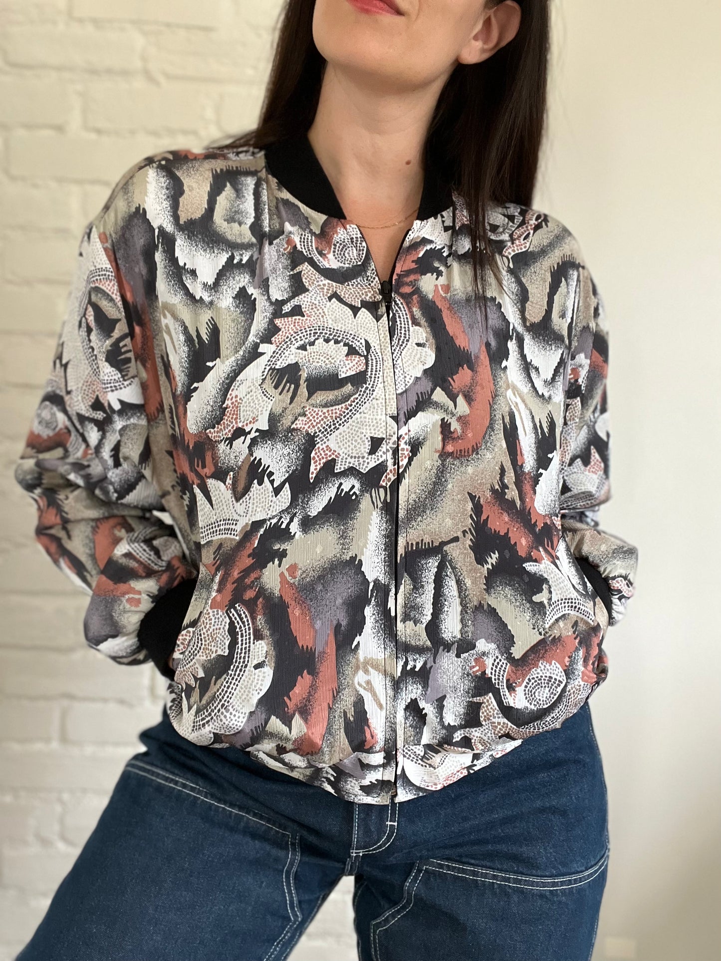 Multi-Colour Silky Bomber Jacket - Size M