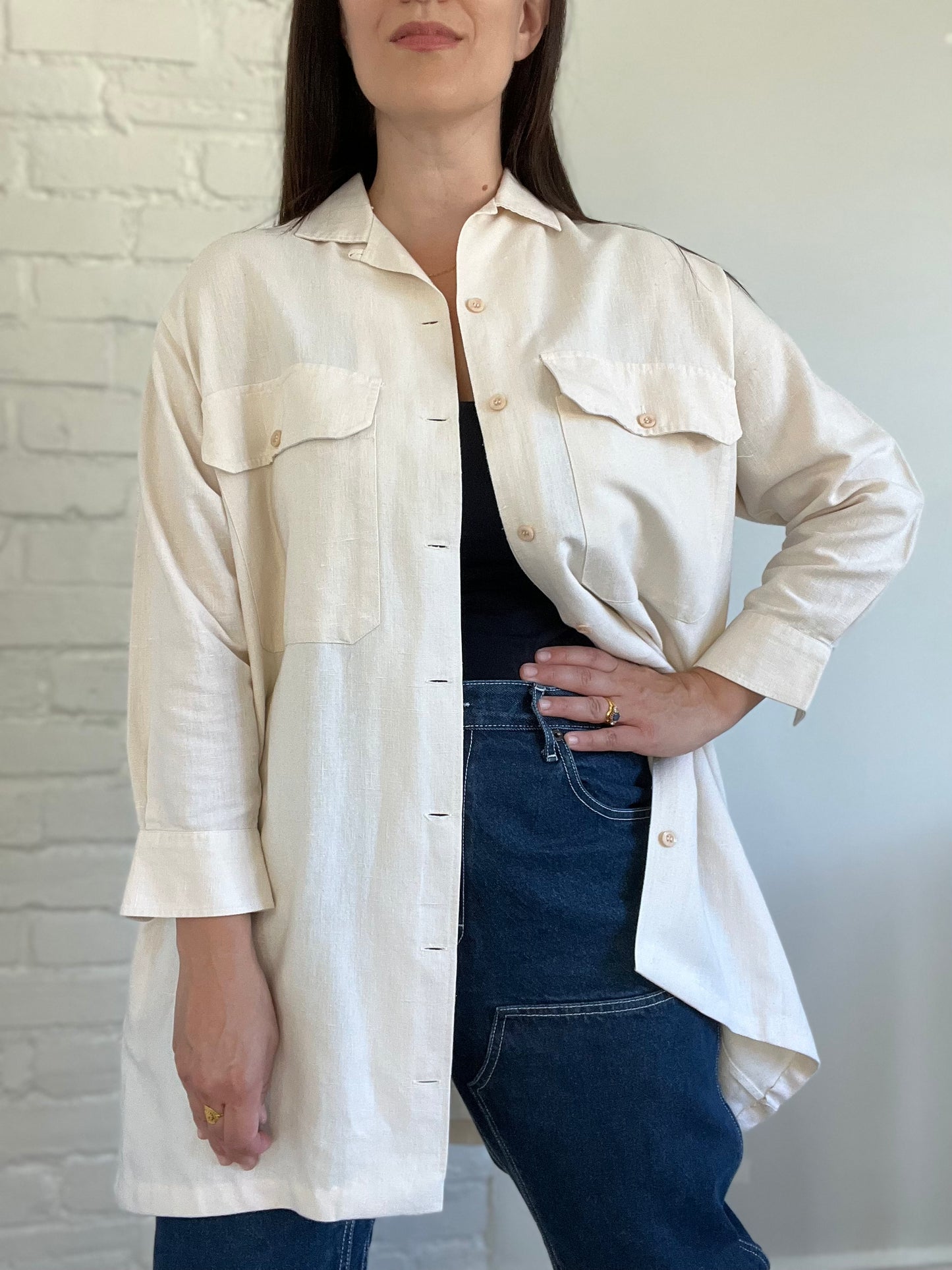 Linen Ivory Lightweight Shacket - Size L/XL