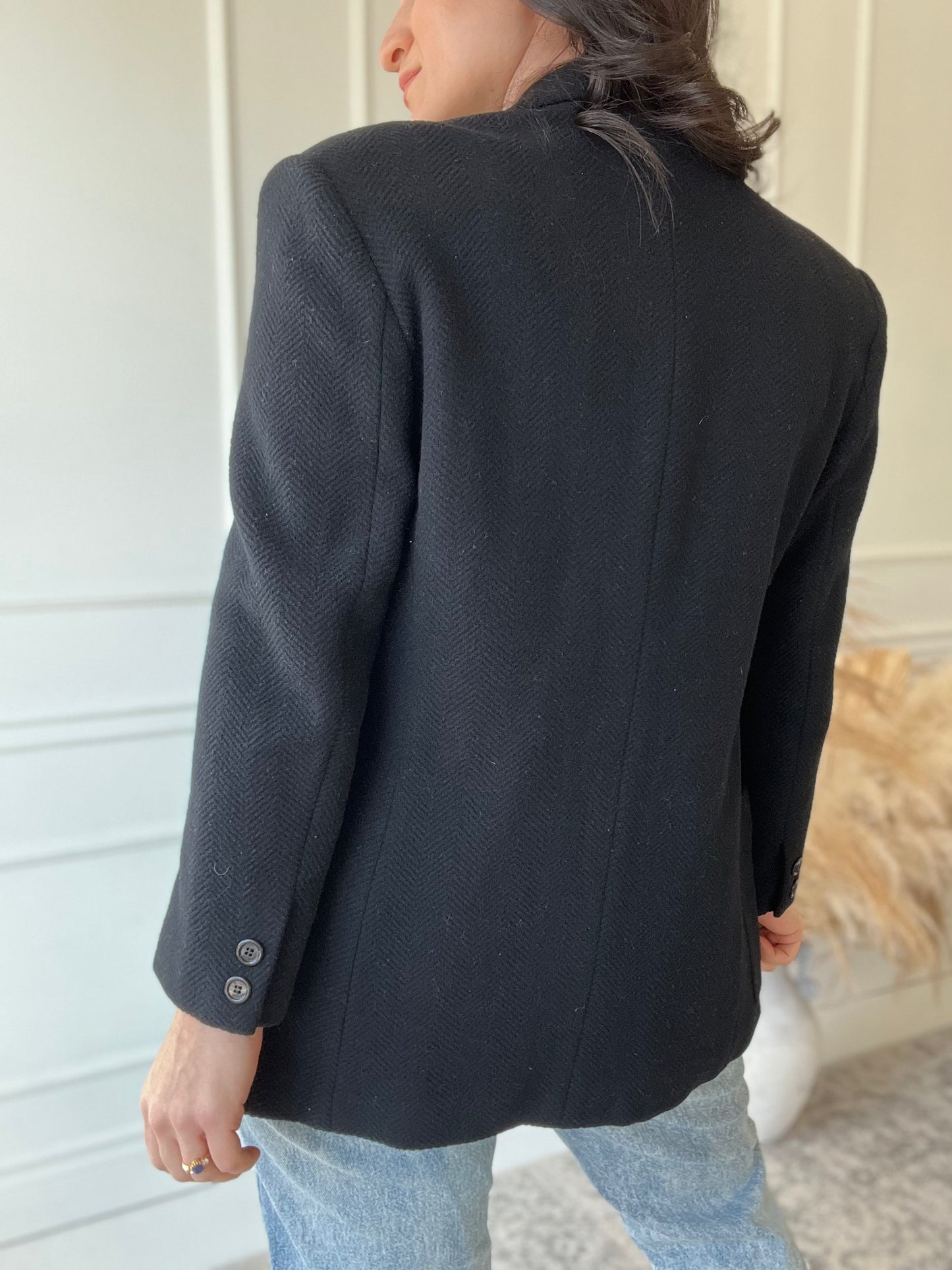 Black Chevron Double Breasted Jacket - Size 11/12