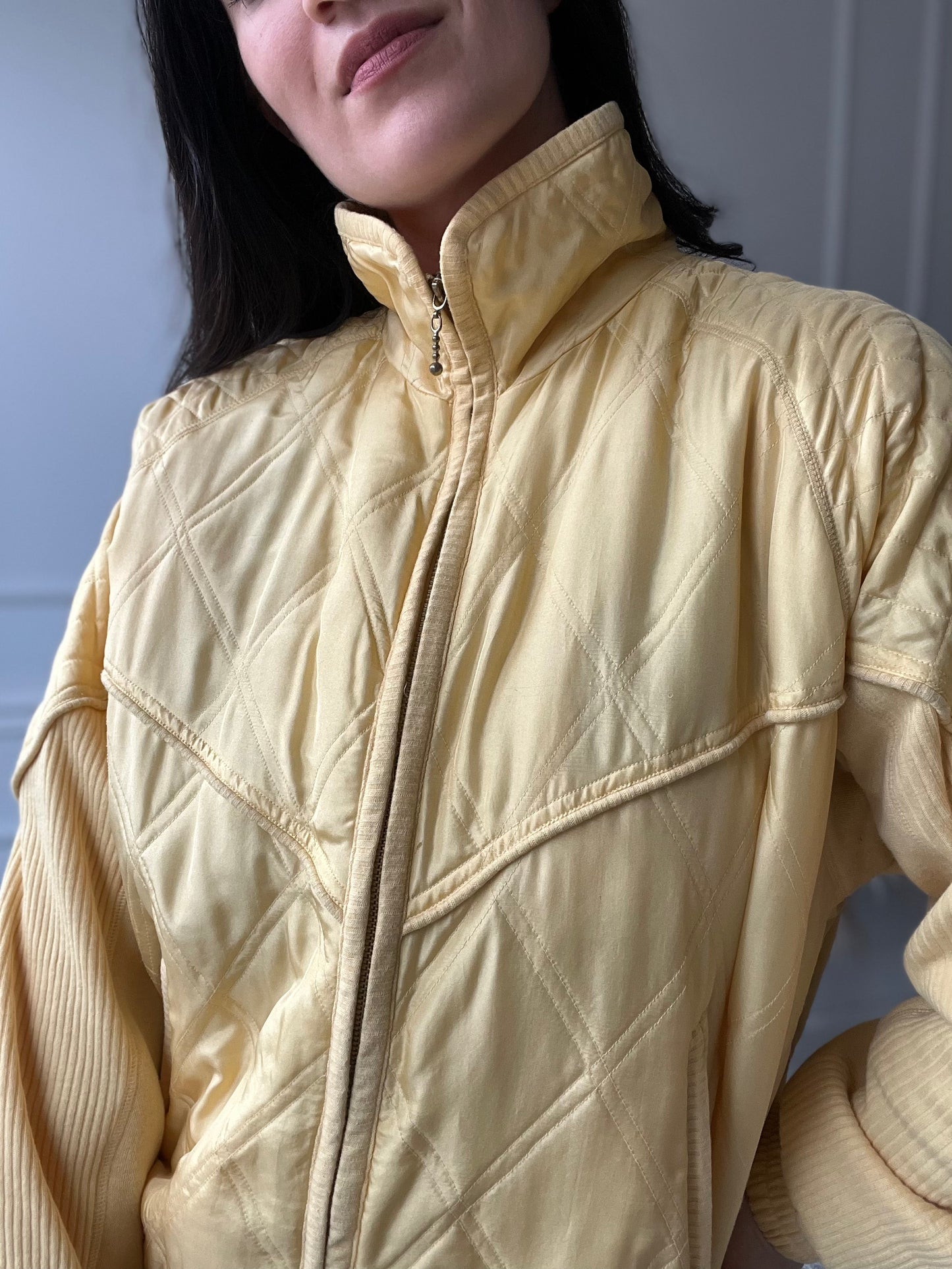 Pastel Yellow Quilted Silk Jacket - Size L