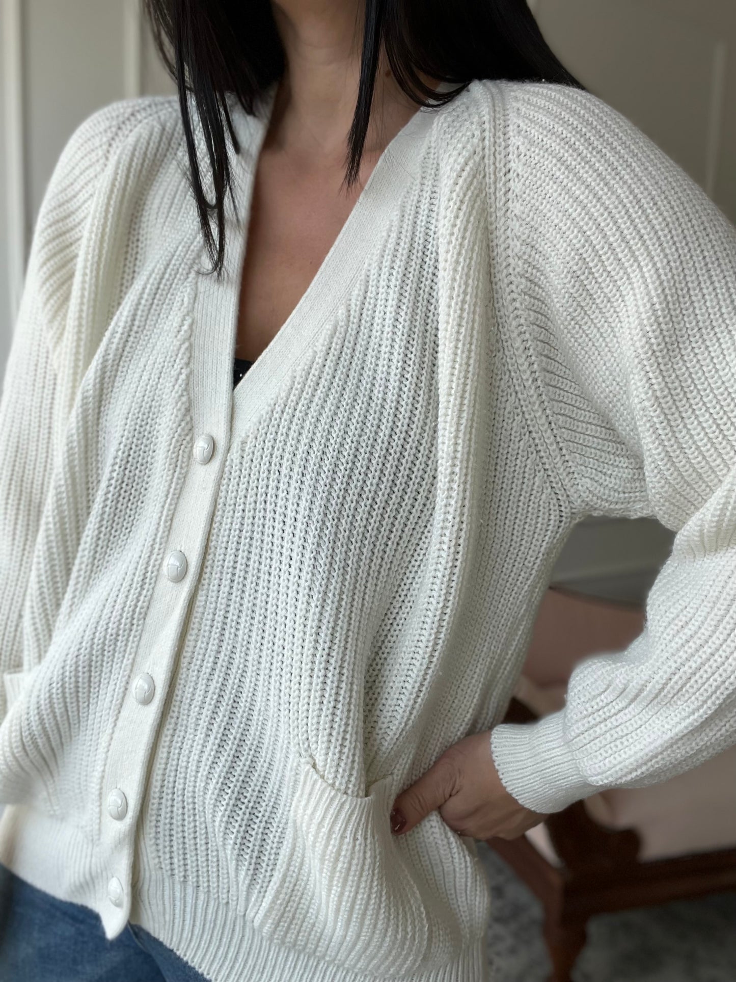 White Plush Vintage Cardigan - Size L