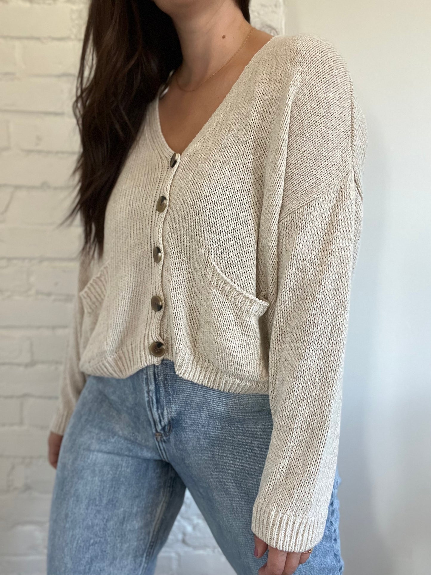 Relaxed Oatmeal Knit Cardigan - Size M